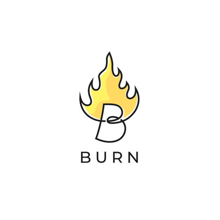 Letter B with burning bonfire line art outline simple logo icon vector illustrationのイラスト素材