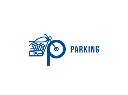P letter in motorcycle wheel parking logo vector icon illustrationのイラスト素材