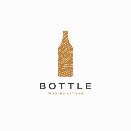Wooden bottle logo. Wood texture bottle vector icon illustrationのイラスト素材