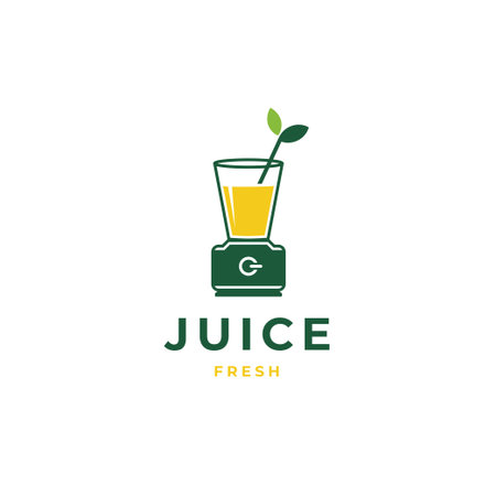 Juice logo design template. Juicer blender with leaf Vector illustration.のイラスト素材