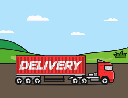 delivery truck vehicle in the landscape vector illustration moderns stylish colorのイラスト素材