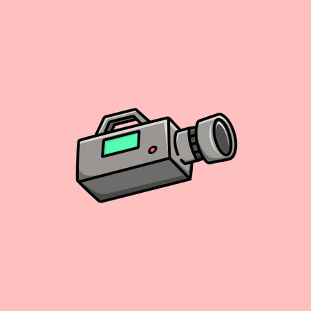Retro digital camera recorder cartoon flat logo, icon, sign, symbol design vector illustration...