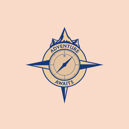 Compass with mountains vintage retro stylish logo vector icon sign symbol illustration templateのイラスト素材