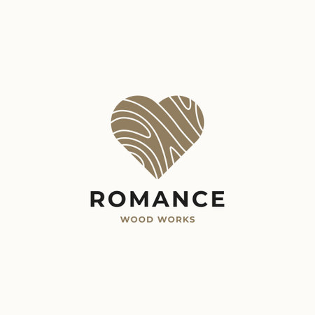 wooden heart logo. Love heart wood texture minimal logo vector icon illustration templateのイラスト素材