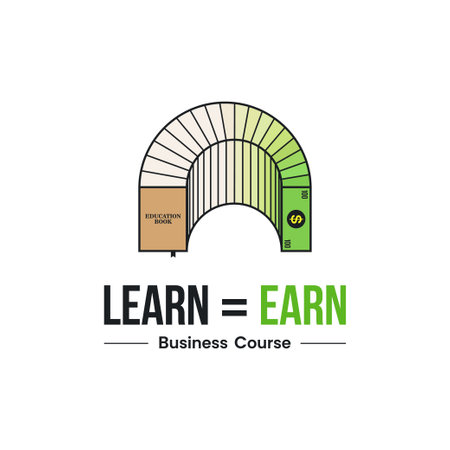Book and money combination logo vector illustration. Education and job, learn and earn symbol poster vector design conceptのイラスト素材