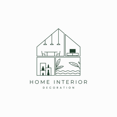 Modern house interior linear logo design concept. Vector illustrationのイラスト素材