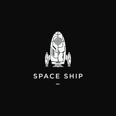 Space ship minimal flat illustration logo template vector icon element white color isolated on black backgroundのイラスト素材