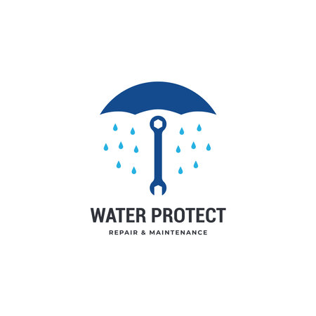Umbrella with wrench, home protection repair Waterproof logo template design.のイラスト素材