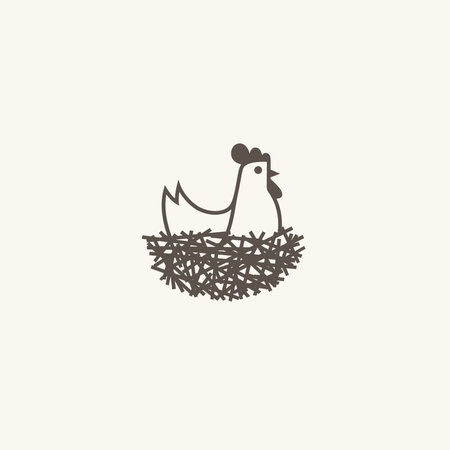 Chicken in the nest logo. Abstract Vector illustration isolated on a white background.のイラスト素材