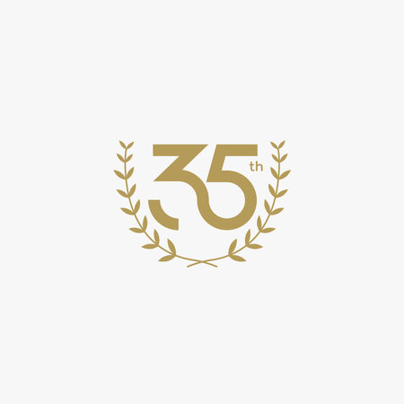 35 Years Anniversary Celebration Vector Template Design Illustration. Golden Number 35th with laurel...