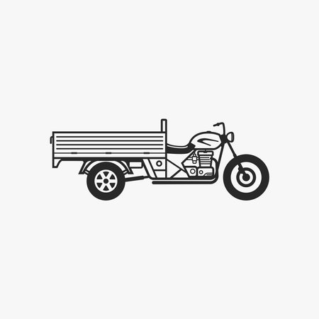 Three wheeler pick up cargo vehicle logo. Motorcycle truck icon vector illustrationのイラスト素材