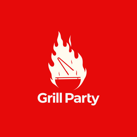 Fire flame barbeque grill party logo design illustration with tongs icon. Isolated object on backgroundのイラスト素材