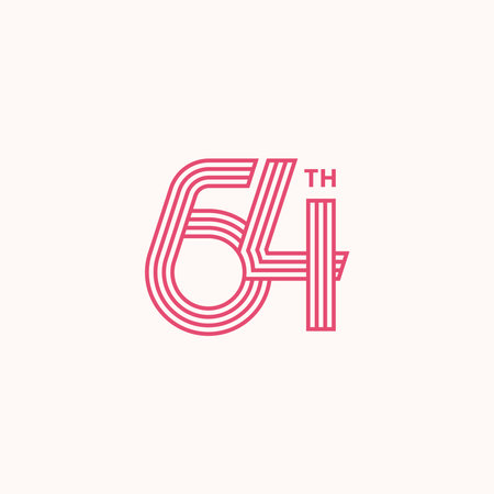 64th modern linear outline logo vector icon, banner, greeting card design templateのイラスト素材