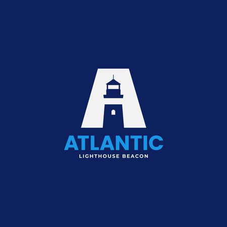 Letter A with lighthouse stylish negative space logo design concept. Vector illustrationのイラスト素材