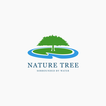 Tree surrounded by water logo design concept. Vector illustration isolated object on backgroundのイラスト素材