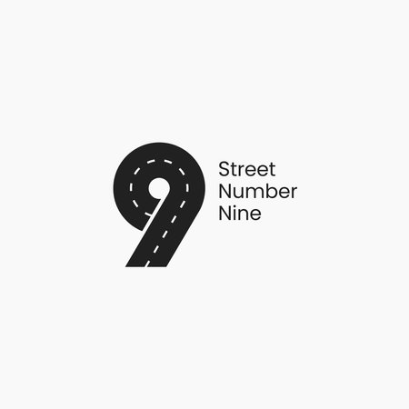 9 number nine with street asphalt road minimal logo design concept.のイラスト素材