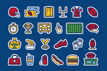 American football stickers set. Simple flat style illustration of American football symbol icons vector illustrationのイラスト素材