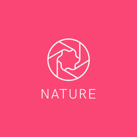 Camera lens with flower linear  design. Nature floral photography symbol  icon sign vector...