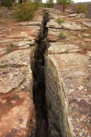 Close up of a fault line or fracture in the earth - Flaming Gorge area - Utahの写真素材