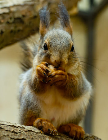 Squirrel in its natural habitat. Close-up of a squirrel.の写真素材