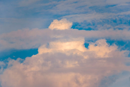 clear blue sky with white clouds on good weather.blue sky on sunlight background.cloudscape.beautiful vast blue sky and fluffy clouds with some space.の写真素材