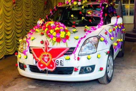 Wedding car decoration for groom in indian hindu wedding ceremonyの写真素材