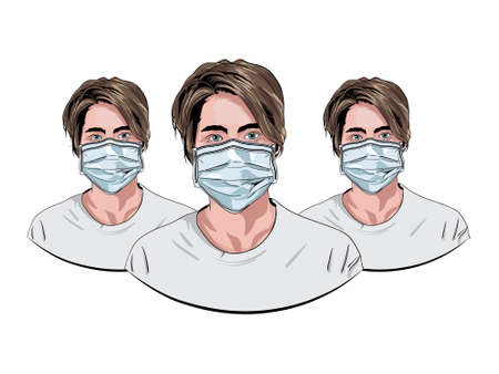 Fictional Lady doctors wearing surgical triple layered mask to treat positive patient, a comic...