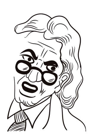 Man with spectacle getting angry hand drawn line art sketch vector illustrationのイラスト素材