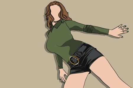 Fashion model in full sleeve t-shirt and shorts posing for photoshoot cartoon artのイラスト素材