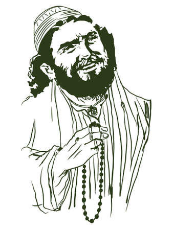 The Muslim Imam is holding a rosary cartoon artのイラスト素材