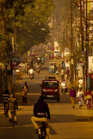 Bankura, West Bengal, India - January 01, 2022: Busy urban road in a chilling winter morningのeditorial素材
