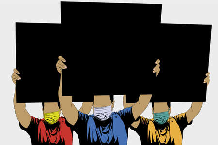Protesters with placards during pandemic situation vectorillustration