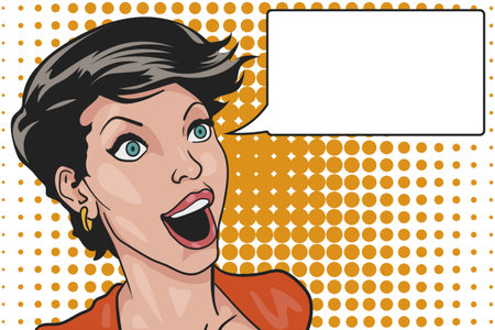 beautiful young lady is full of surprise and shock vintage vector illustrationのイラスト素材