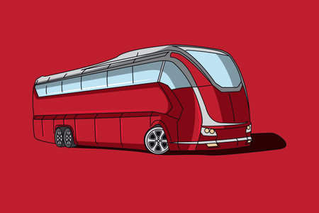 Vintage-Inspired Hand-Drawn Vector Art of a Luxury Red Bus - Great for Advertising and Brandingのイラスト素材