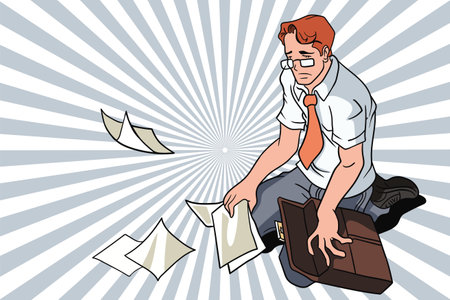 Baggage Blunders: An Illustration of an Overworked Employee's Rush to the Officeのイラスト素材