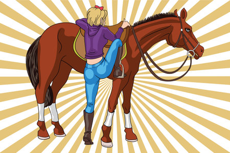 Horseback Adventures: An Illustration of a Young Girl's Equestrian Journeyのイラスト素材
