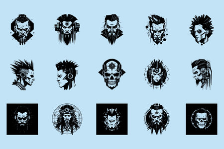 Vector Collection Featuring Cyberpunk Pirate Heads in Black