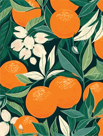 Capture the essence of design with this stunning hand-drawn vector illustration of oranges featuring intricate leaves, perfect for your creative projectsのイラスト素材