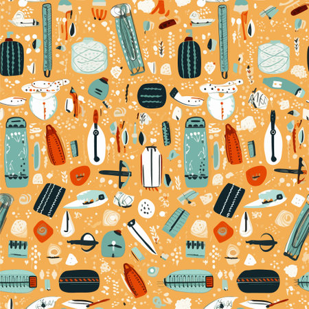 Enhance your workspace with this vector surface pattern design featuring productivity-themed office supplies. Create a motivating environment with stylish patternsのイラスト素材