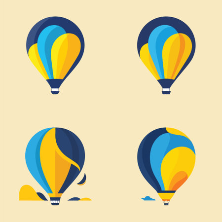 Set your business apart with this attractive design for hot air balloon services, characterized by a captivating blue and yellow color palette.のイラスト素材