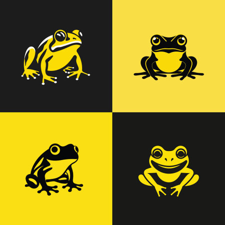 Hop into simplicity with this elegant set of 4 minimalist frog icons, perfect for a clean and contemporary look.のイラスト素材
