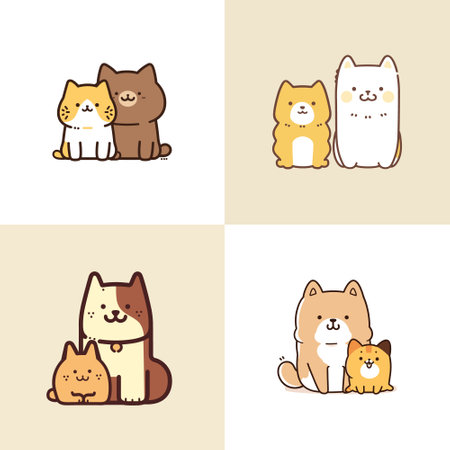 Explore the simplicity of this organic line art featuring a cute cat and dog, beautifully hand-drawn with a minimalist touch.のイラスト素材