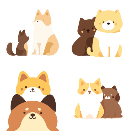 Explore the simplicity of this organic line art featuring a cute cat and dog, beautifully hand-drawn with a minimalist touch.のイラスト素材