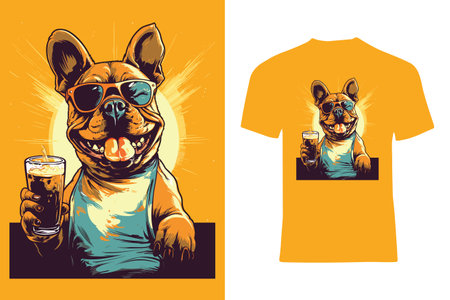 Elevate your fashion game with this vector t-shirt design that captures a stylish pit bull dog sporting sunglasses while confidently holding a cola glass. A fun and bold statement piece.のイラスト素材
