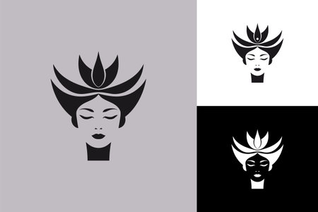 Elegant and sophisticated, this minimalist vector logo features a women's crowned head, perfect for luxury brands and empowerment themes.のイラスト素材