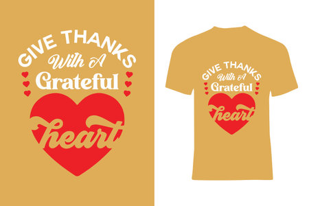 Bright and uplifting T-shirt design presenting a vivid red heart and gratitude theme. Designed with appealing typography and meaningful quotes focusing on positivity, thanksgiving, and emotional inspiration.のイラスト素材