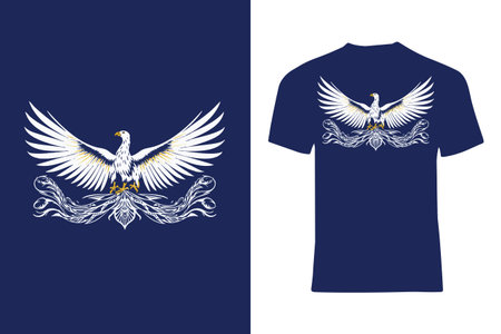 Design displaying a beautiful eagle with outstretched wings and intricate details on a navy backdrop. The artwork represents strength, elegance, and patriotism, making it perfect for custom clothing and graphic representation.のイラスト素材