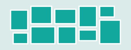 Image of a flexible photo collage gallery layout featuring multiple frames on a light background, illustrating creative photo organization.のイラスト素材