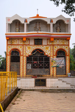 Cultural Indian temple with ornate decorations and religious statues, representing rich spiritual traditions. This architectural marvel highlights devotion and cultural heritage in a serene surrounding.の写真素材