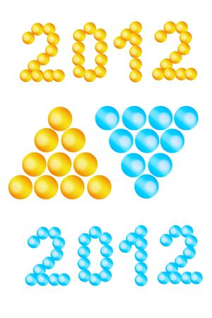 Text 2012, new year, digits made with balls, blue and yellow versionsの写真素材